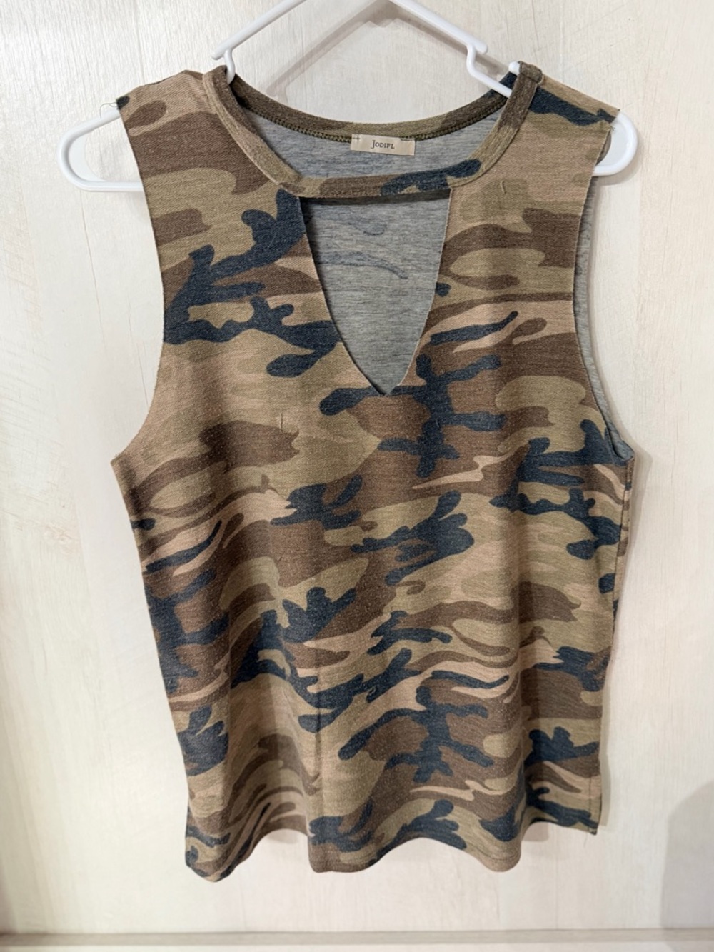 JODIFL Camouflage V-Notch Tank Top - Olive, Brown